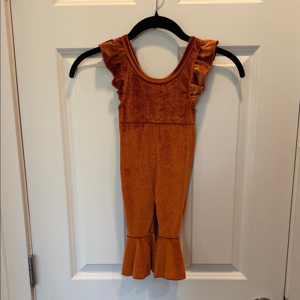 Reverie Threads Baby Dinah Velvet Jumpsuit in Rust